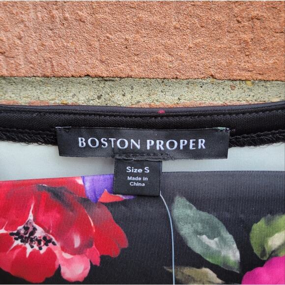 Boston Proper Floral Scuba And Organza Sleeve Top Small - Picture 7 of 11